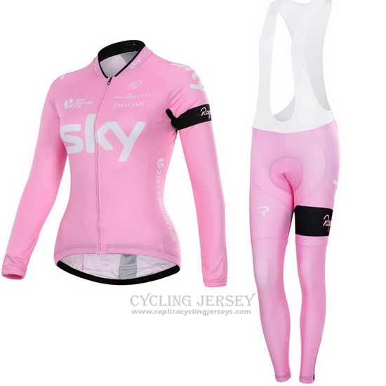 2015 Cycling Jersey Women Sky Fuchsia Long Sleeve and Bib Tight