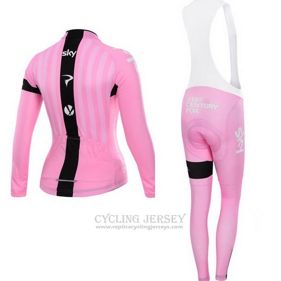 2015 Cycling Jersey Women Sky Fuchsia Long Sleeve and Bib Tight