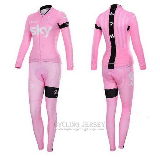 2015 Cycling Jersey Women Sky Fuchsia Long Sleeve and Bib Tight