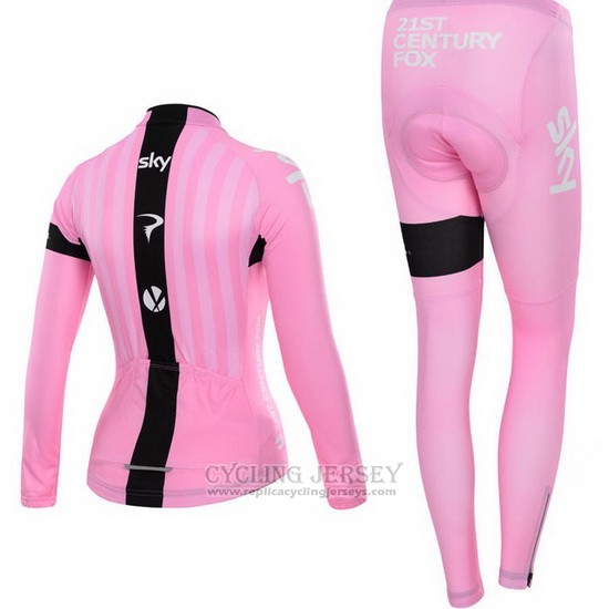 2015 Cycling Jersey Women Sky Fuchsia Long Sleeve and Bib Tight