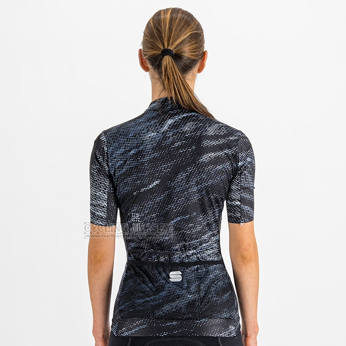 2023 Cycling Jersey Women Sportful Black Light Blue Short Sleeve and Bib Short