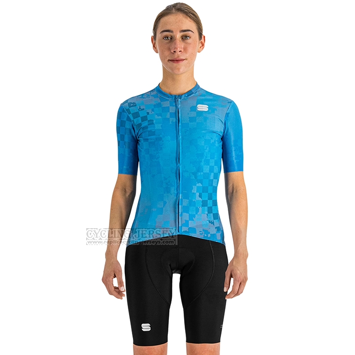 2023 Cycling Jersey Women Sportful Blue Short Sleeve and Bib Short