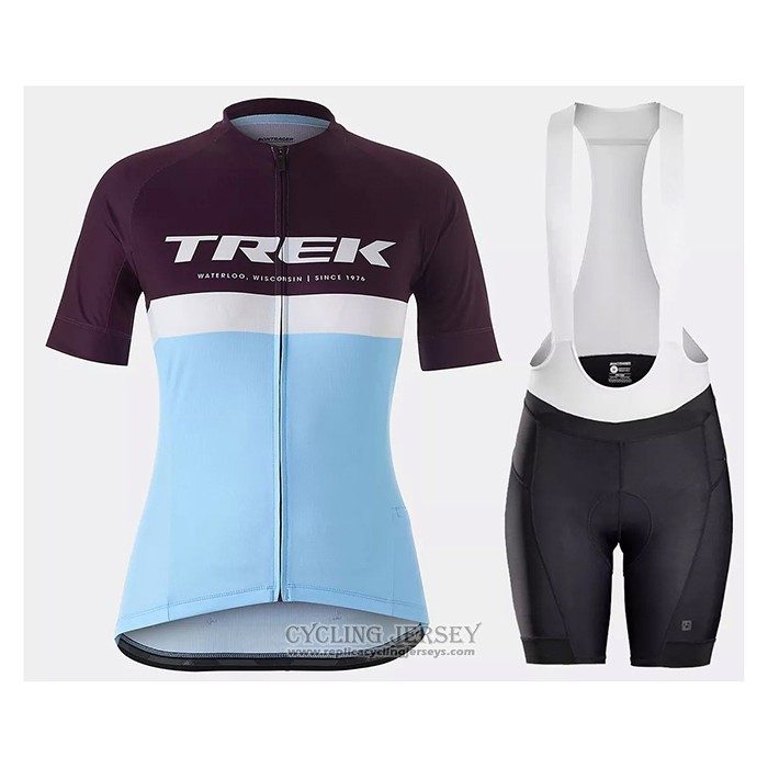 2021 Cycling Jersey Women Trek Light Blue Short Sleeve And Bib Short