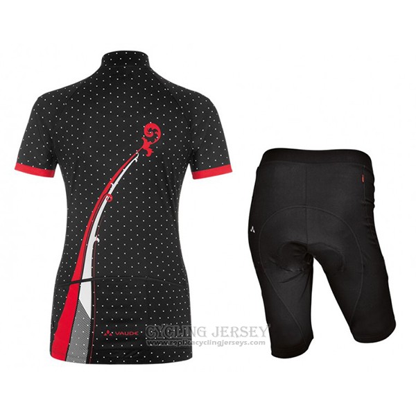 2017 Cycling Jersey Women Vaude Black and Red Short Sleeve and Bib Short