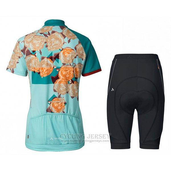 2017 Cycling Jersey Women Vaude Light Blue Short Sleeve and Bib Short