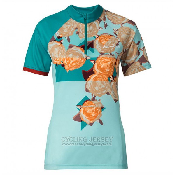 2017 Cycling Jersey Women Vaude Light Blue Short Sleeve and Bib Short