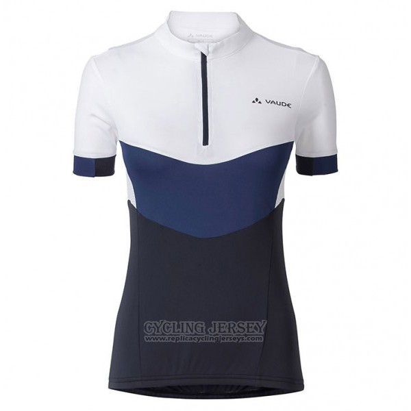 2017 Cycling Jersey Women Vaude White and Blue Short Sleeve and Bib Short
