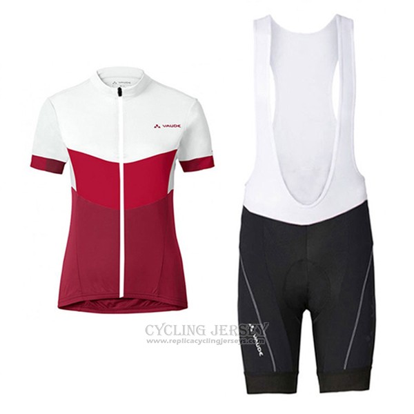 2017 Cycling Jersey Women Vaude White and Red Short Sleeve and Bib Short