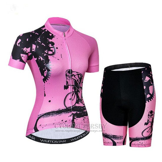 2019 Cycling Jersey Women Weimostar Pink Short Sleeve and Bib Short