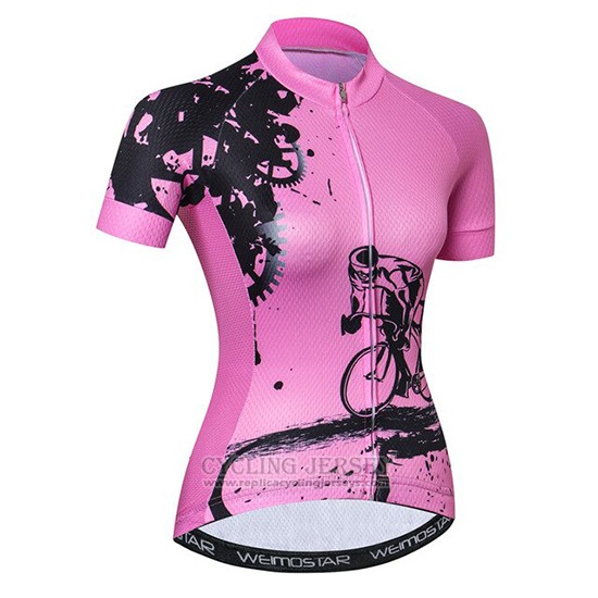 2019 Cycling Jersey Women Weimostar Pink Short Sleeve and Bib Short